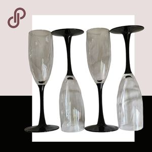 vintage black stemmed champagne flutes with draped swirl design (set of 4) 🥂🖤